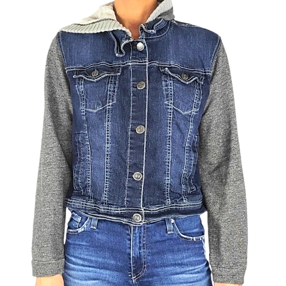 Wallflower Denim Hoodie Jean Jacket Size X Large Blue Sweater Grey Blue
